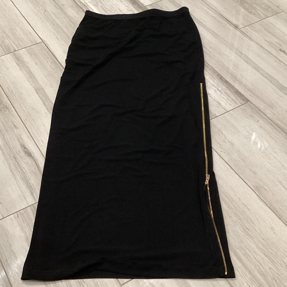 Ann Taylor Black Pencil Skirt with Side Gold Zip Accent